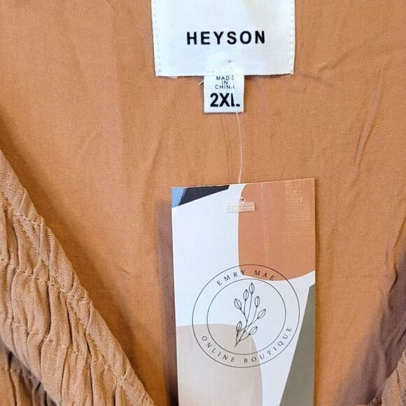 Heyson Light Brown Smocked Front Long Sleeve Tiered Dress - Picture 3 of 5